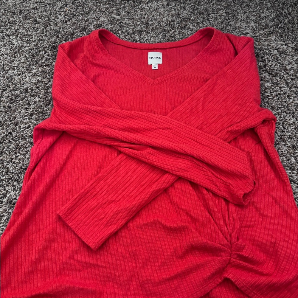 NIC+ZOE Red Ribbed Long Sleeve Crew Neck Sweater